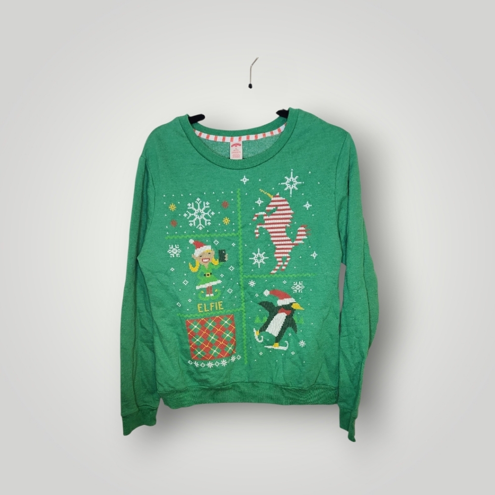 Holiday time Green Elfie Christmas Sweater ugly sweater size M 8 10